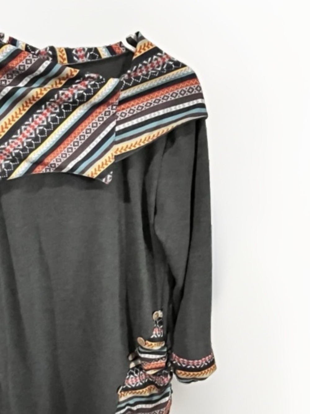 Striped Multicolor Accent Black Long Sleeve Top